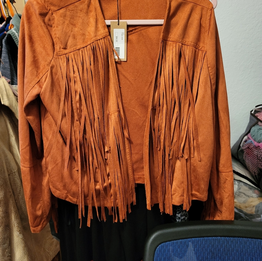 NWT By Together Suede-Look Rust Fringe Jacket